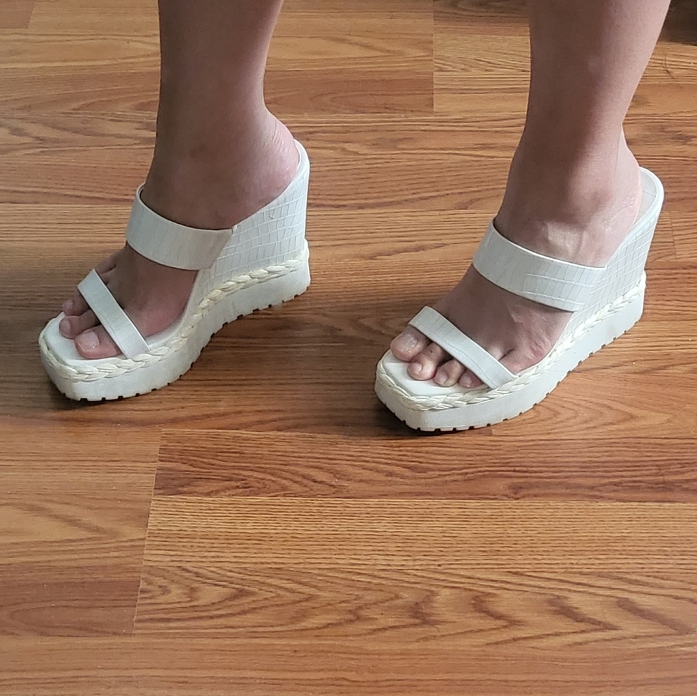White Faux Croc Caleda Wedges